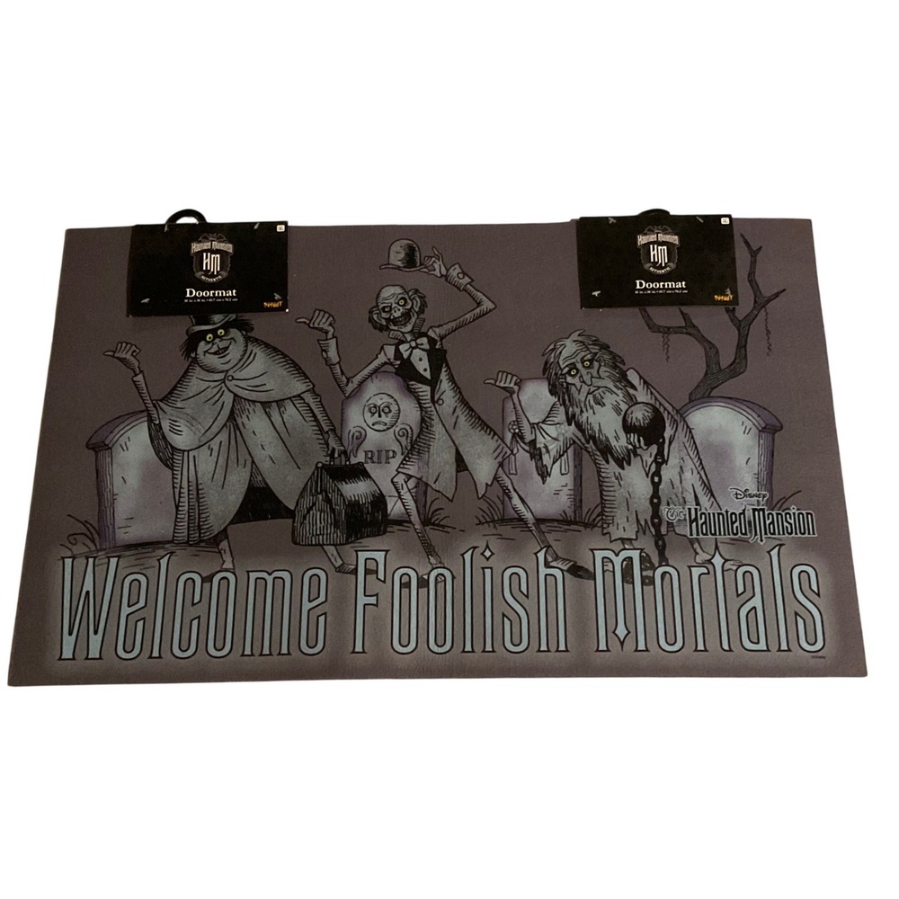 Disney Haunted Mansion Welcome Foolish Mortals doormat Halloween decor NWT